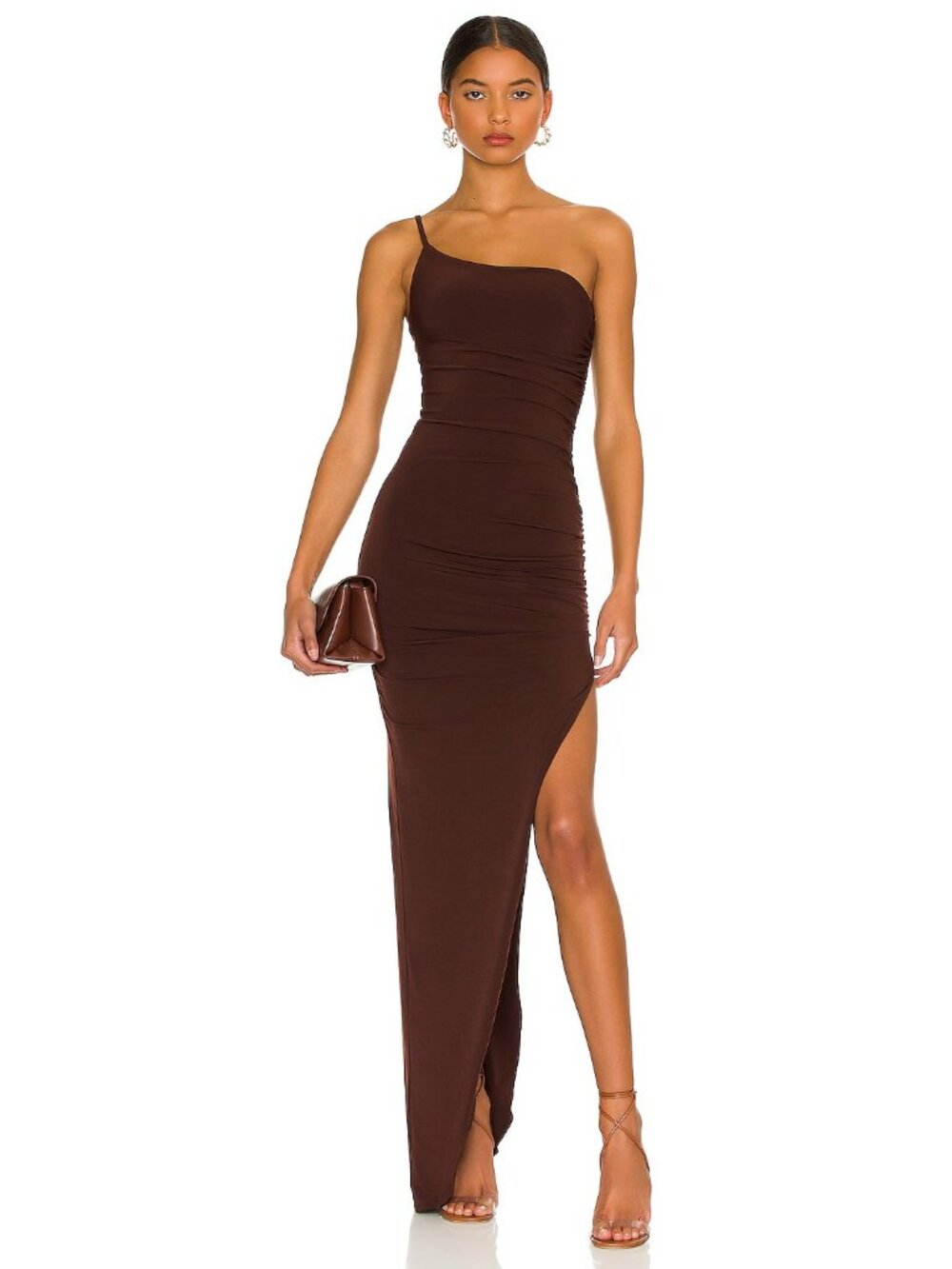 Nookie Aria One Shoulder Gown in Chocolate